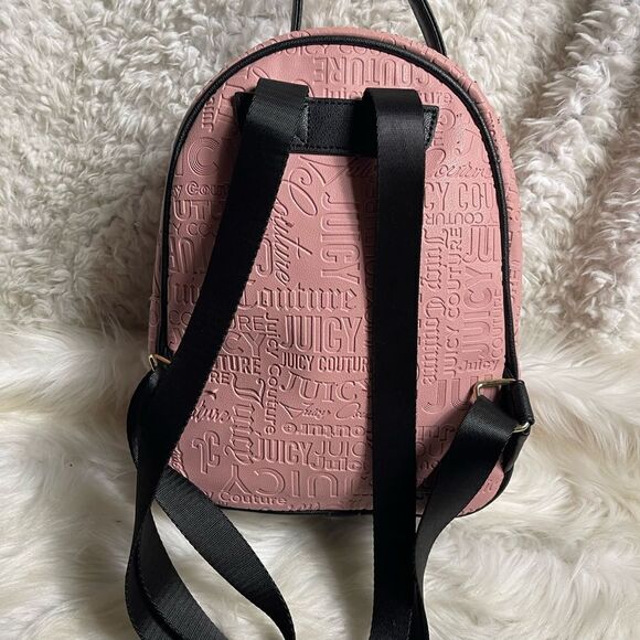 Juicy Couture Vinyl Blush Pink Gothic Word play Small Backpack with black trims main image 11